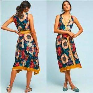 Maeve Botanical wrap midi dress in Black NWT